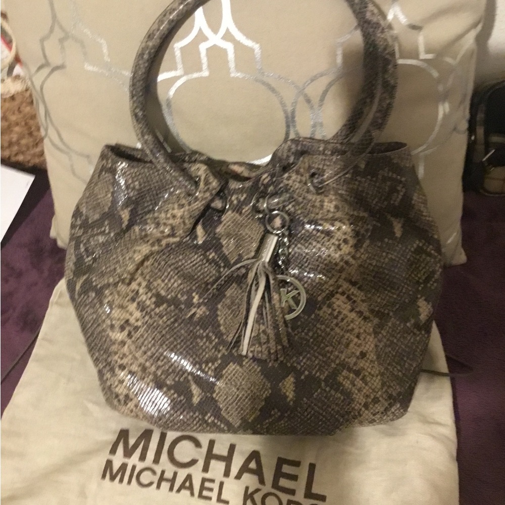 Michael Kors Snakeskin Embossed Leather Hobo Bag